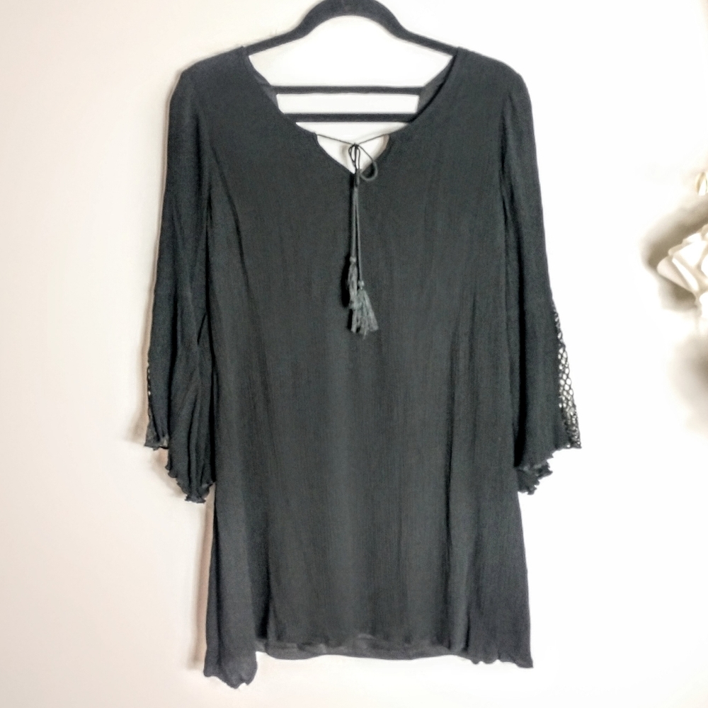 Boho Bell Sleeve Black Dress